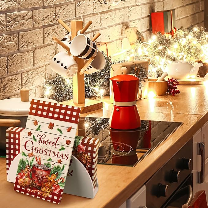Karenhi 200 Pcs Christmas Gingerbread Napkins 2 Ply Red and White Buffalo Plaid Xmas Paper Napkins Disposable Hand Towel for Bathroom Decorative Napkin Paper Hand Towels Christmas Decorations