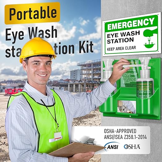 Magula Portable Eye Wash Station OSHA-Approved,BPA Free, Wall-Mounted First aid Eye Wash kit with 17oz Empty Bottles & Mirror,Emergency Eyewash, No Eye Wash Solution 2Pcs