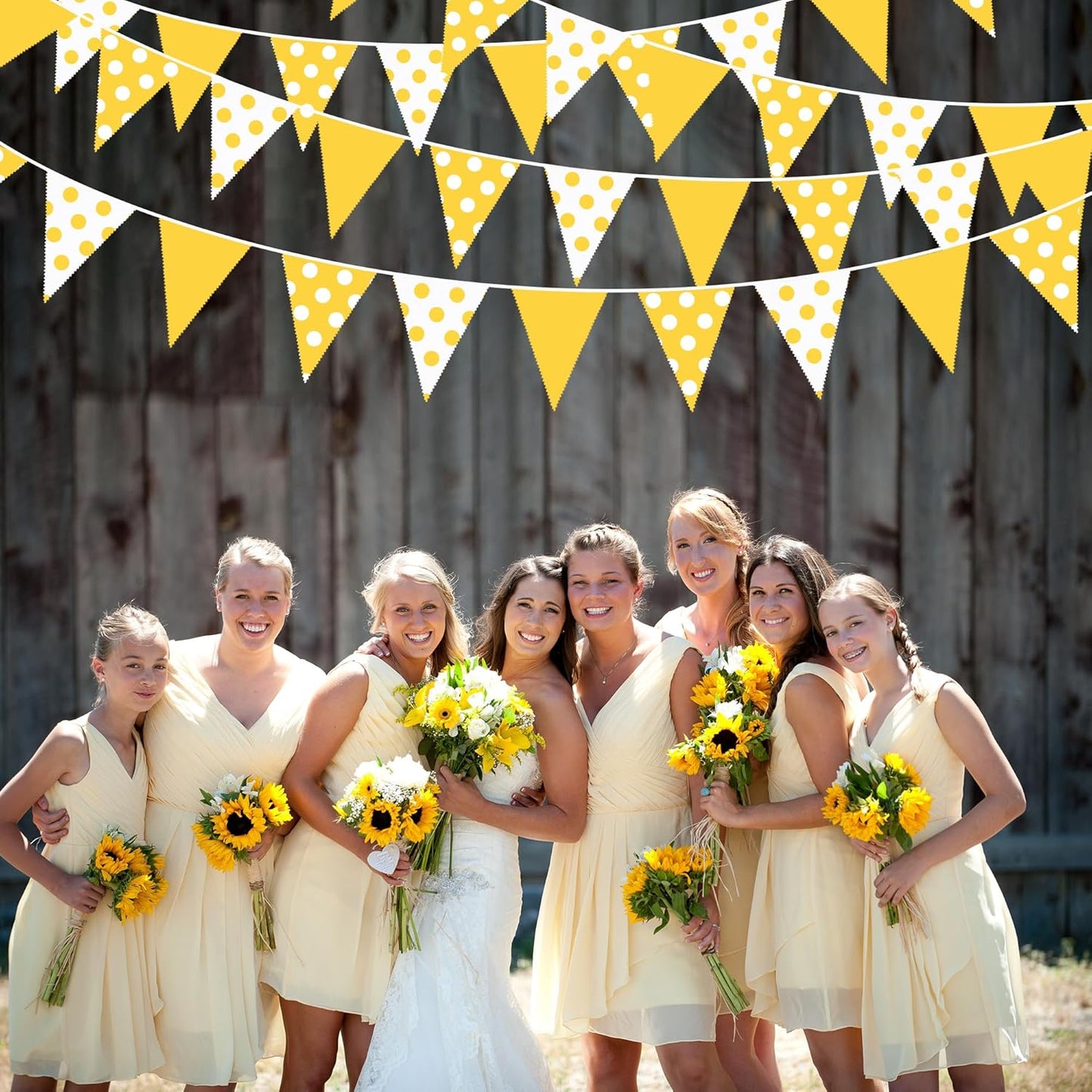 32Ft Yellow Party Decorations Yellow Fabric Polka Dot Pennant Triangle Banner Party Flag Bunting Streamer Garland for Birthday Sunshine Sunflower Baby Shower Lemon Home Outdoor Garden Decor Supplies