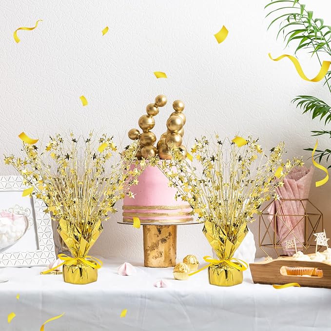 Crowye 6 Pcs Metallic Foil Spray Centerpiece Party Star Fall Table Decoration Valentine's Day New Year 2026 Table Decor for Birthday Party Holiday(Gold,Small Star)