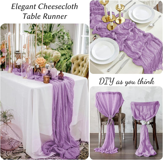 12 Pack Lavender Table Runner 10FT Cheesecloth Table Runner 21 x 120 inch Boho Gauze Cheese Cloth Table Runner Rustic Sheer Table Runner for Party Wedding Bridal Baby Shower Birthday Table Decor