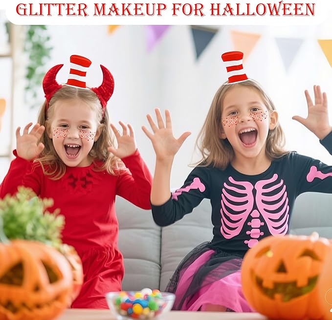 MEICOLY Red and White Face Body Glitter for Reading Week World Book Day,Holographic Self-Adhesive Glitter for Kids Girls Adults,Book Character Costumes Cosplay Accessories for Halloween Festival