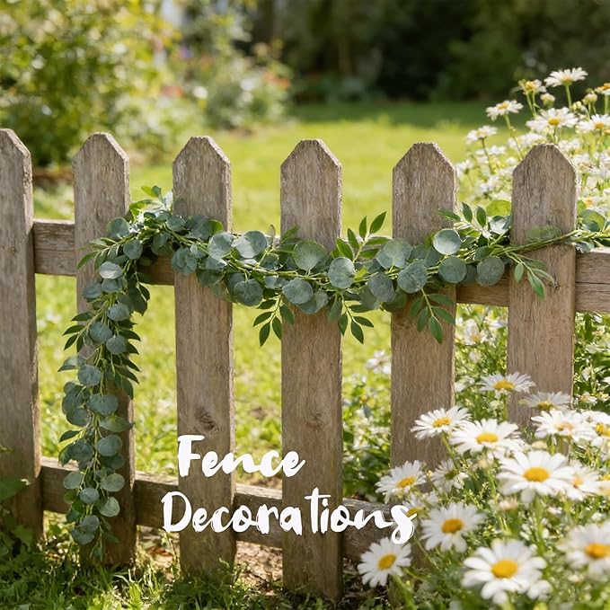 Greentime 4 Pack Artificial Eucalyptus Garland Plant Faux Eucalyptus Leaves Hanging Vines Greenery Garland for Wedding Backdrop Home Indoor Outdoor Table Arch Wall Decoration