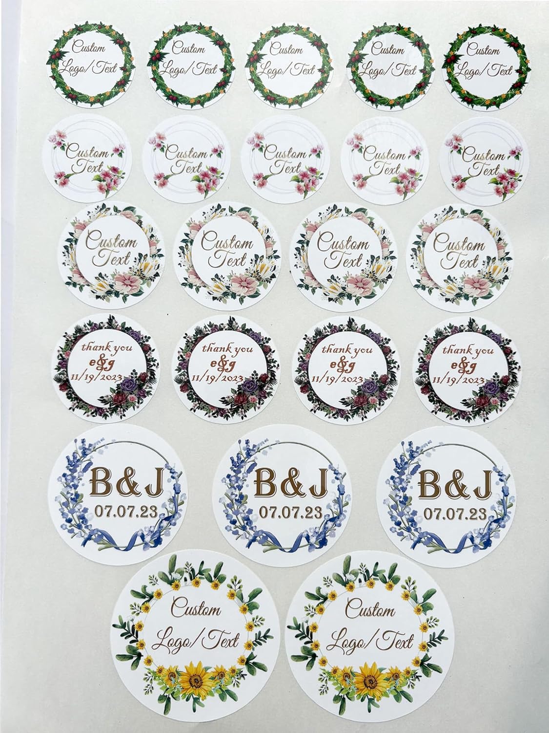 Custom Stickers for Weddings, Birthdays & Businesses - Personalized Labels with Your Logo - Waterproof, Fade and Heat Resistant - Pack of 100-1000 (Wreath H, 3.5 Inch)