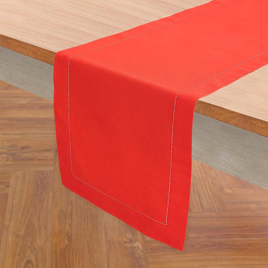 Solino Home Cotton Linen Table Runner 36 Inches - Poppy Red Hemstitch Table Runner 14 x 36 Inch Ideal for Dresser and Coffee Tables - Halloween