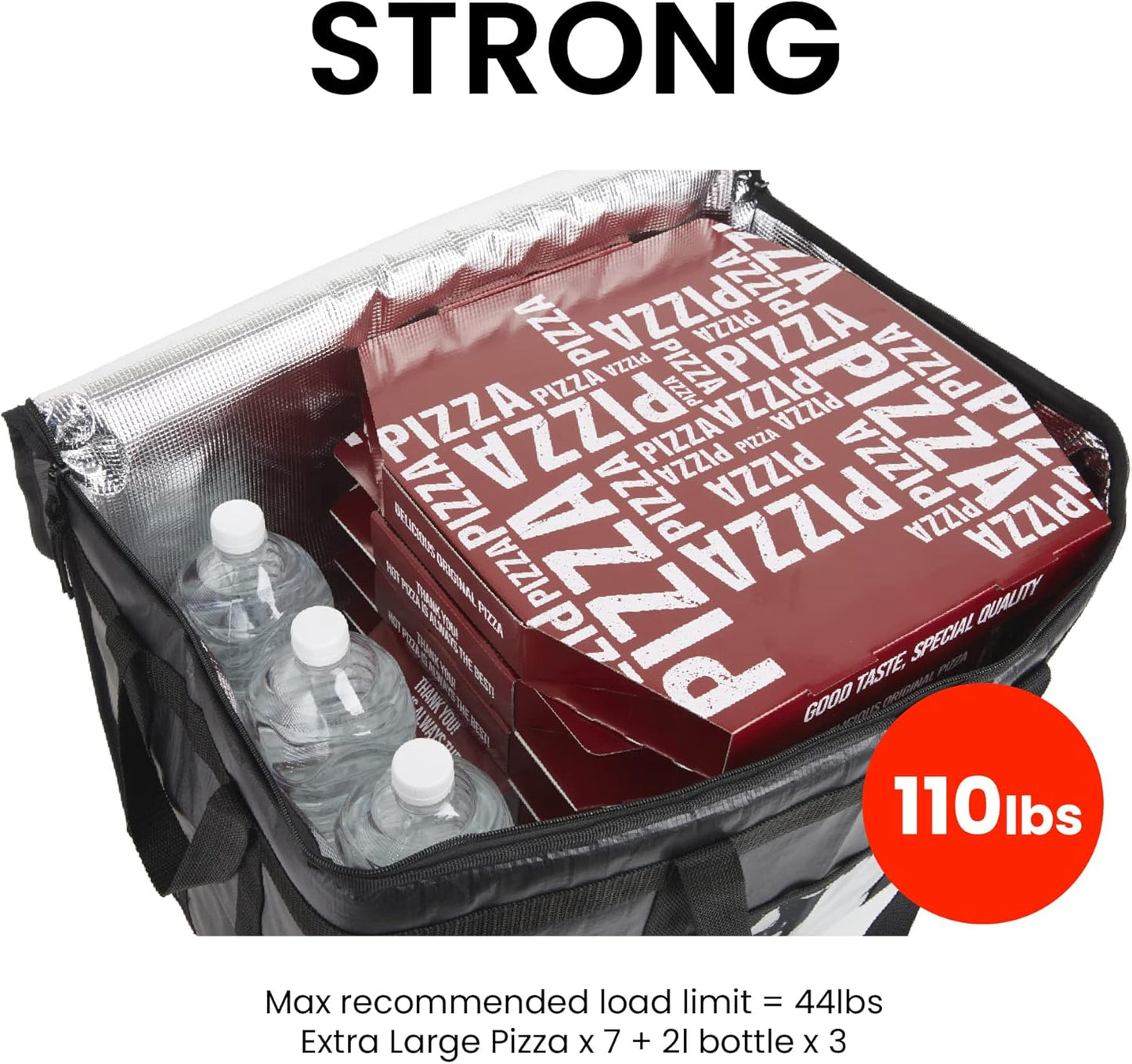3XL Insulated Cooler Bag and Food Warmer for Delivery & Grocery Shopping with Zippered Top, Black (1 Pack)