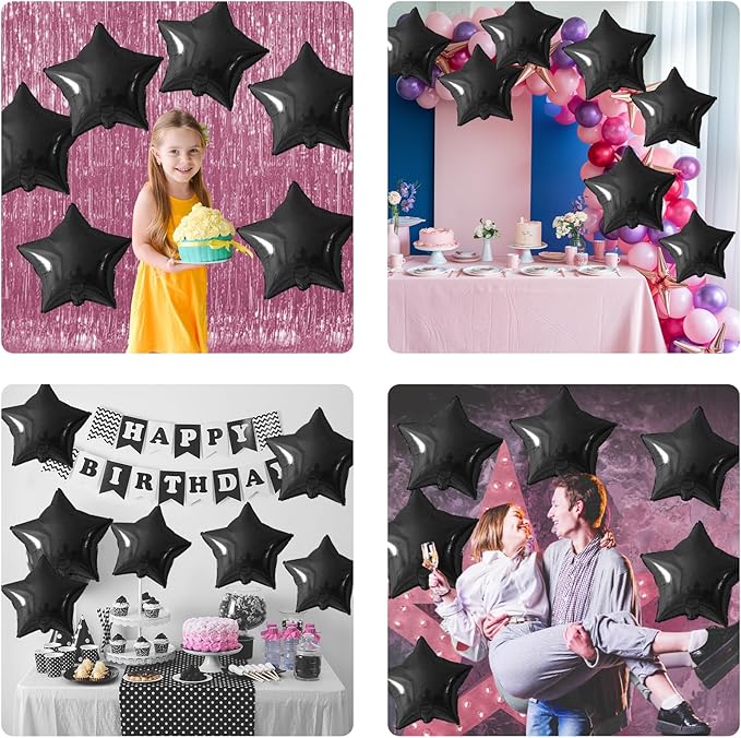 Biapian Black Star Foil Balloons, 10PCS Black Foil Stars Shape Balloons, 18 Inch Stars Balloon for Helium Pentagram Balloon for Birthday, Anniversary, Graduation, Halloween Party Decoration