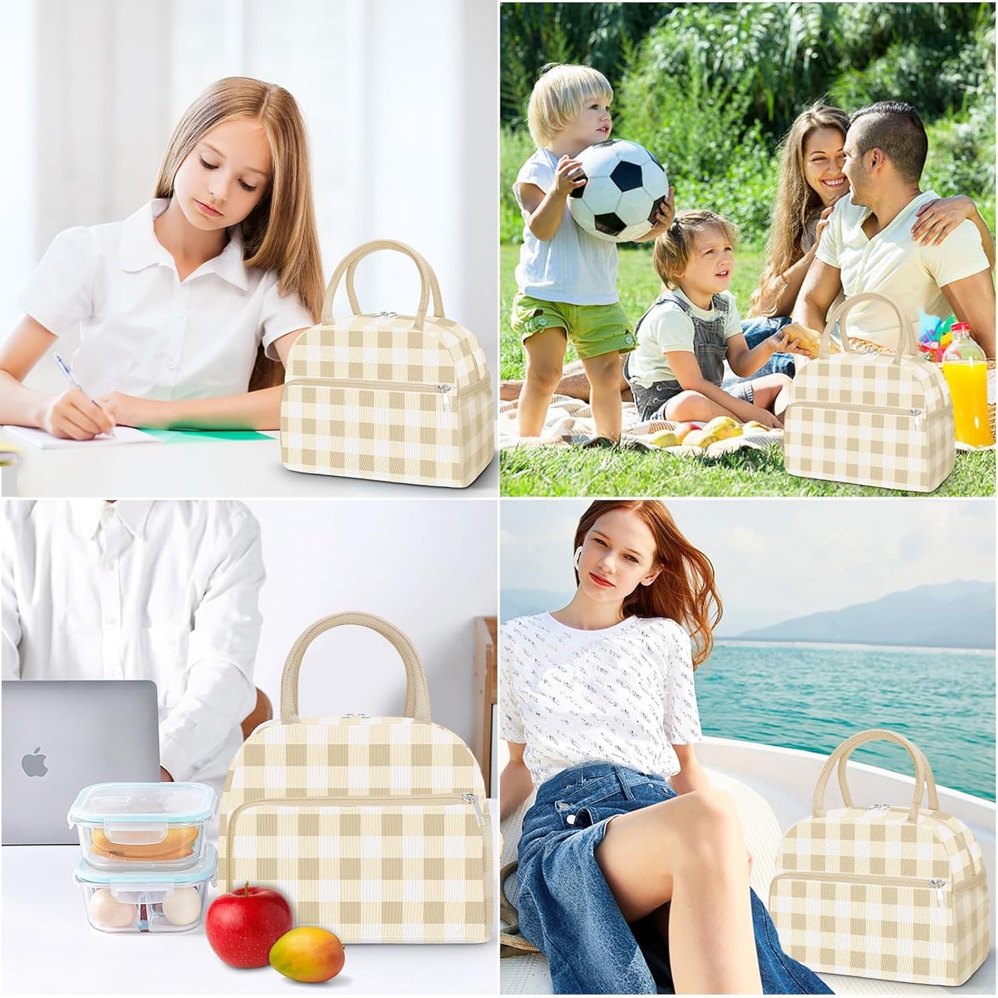 Coobiiya Lunch Bag for Women Men, Cute Corduroy Lunch Tote Bags Insulated Reusable LunchBox Large Capacity Cooler Bag for Work Travel Picnic