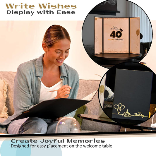 40th Birthday Guest Book – Foldable Black and Gold Sign-in Poster Board Keepsake for Men or Women – Spark Foil Printed Gift – 12x18 Inch Display – Aged to Perfection – Pen Not Included