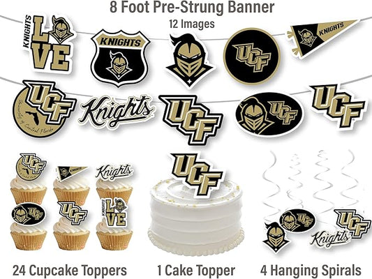 University of Central Florida Party Supplies for UCF Golden Knights Football, Birthday Gift, Graduation Party Banner and Cake Toppers (42 Pieces) (UCF Knights)