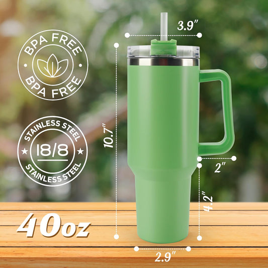 40 oz Tumbler with Handle and Straw Spill Proof Large Travel Coffee Mug Insulated Reusable Stainless Steel Cup with Lid Fit for Car Cup Holder(Mint Green)