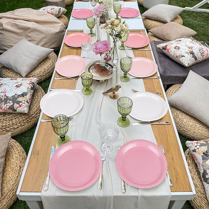Kochorie 60 Pieces Dusty Pink Disposable Paper Plates 9 Inch Heavy Duty Dinner Plates, Solid Color, Table Decorations Party Supplies for Birthdays, Weddings, Daily Use