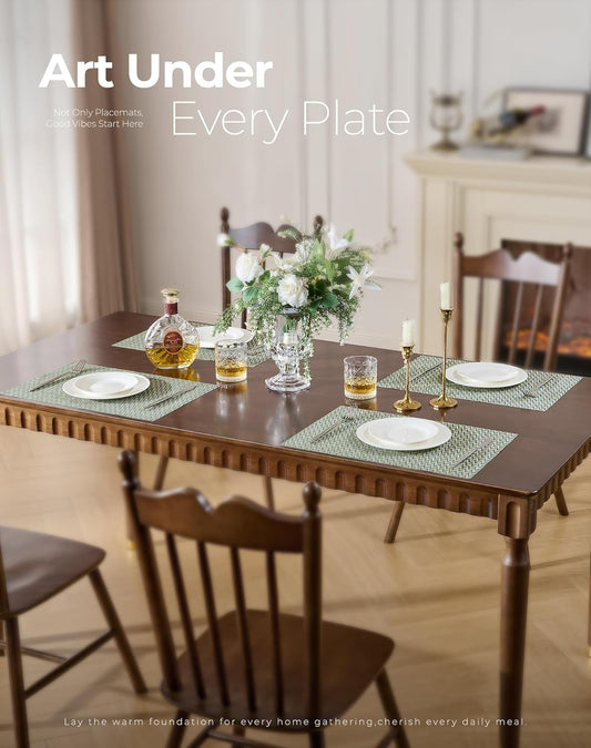 Leetaltree Green Placemats Set of 12 - Heat Resistant Non-Slip Place mats for Dining Table, Washable Durable PVC Vinyl Woven Table Mats(Green Zigzag, 12)