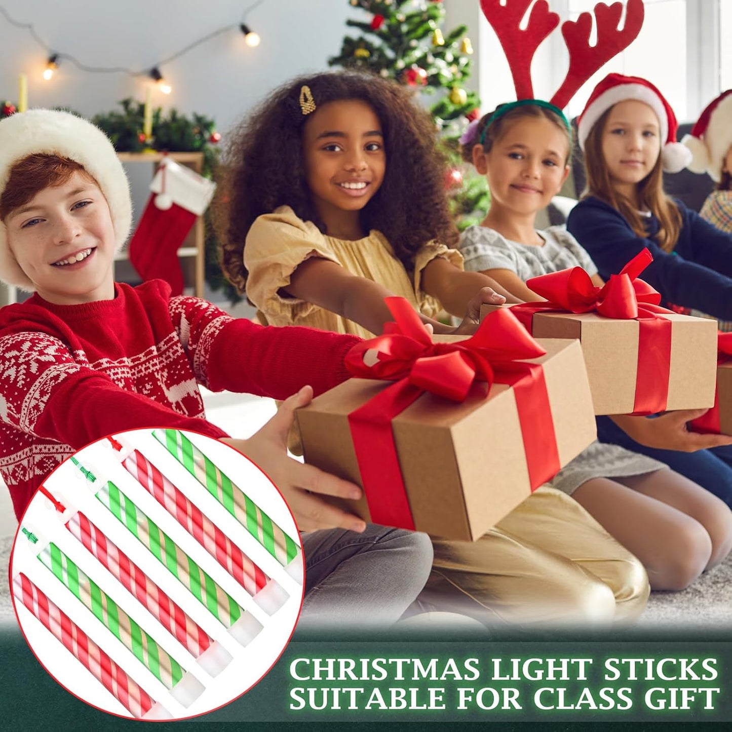 Meooeck 72 Pcs Christmas Glow Sticks Candy Cane Bulk Red Green Stripe Glow Stick Light up Christmas Necklace Gifts Party Favor Supplies