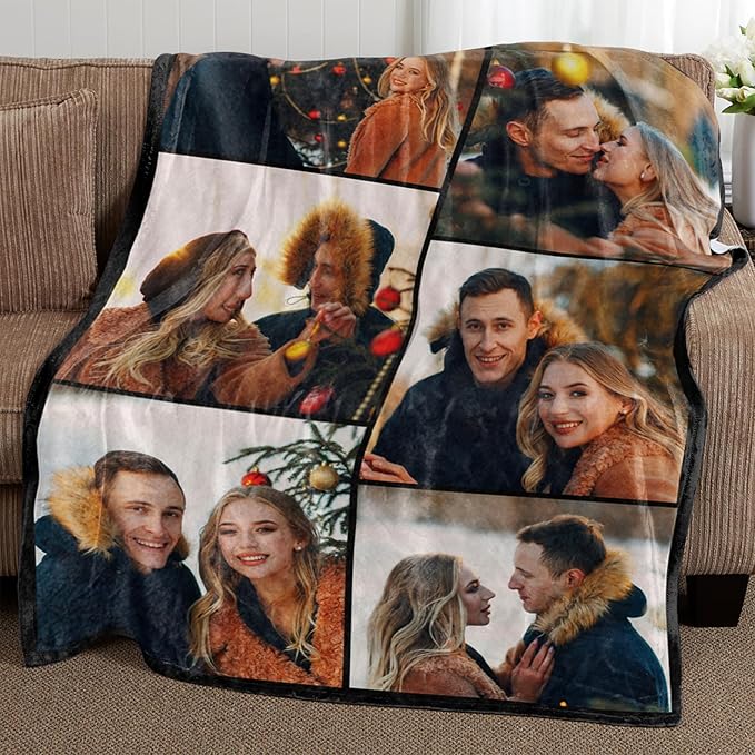 Ships Next Day Custom Blanket with Picture Text Personalized Throw Blanket Photo Collage Blankets Customized Valentines Day Gifts for Couple Girlfriend Boyfriend Her Him Wife Husband