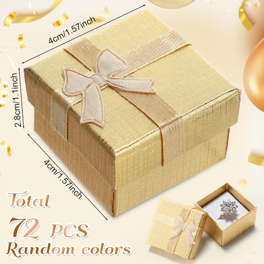 72 Pcs Ring Boxes 1.6 x 1.6 In Hard Cardboard Jewelry Box with Ribbon Bow Small Jewelry Gift Cases for Small Business(Vibrant Color)