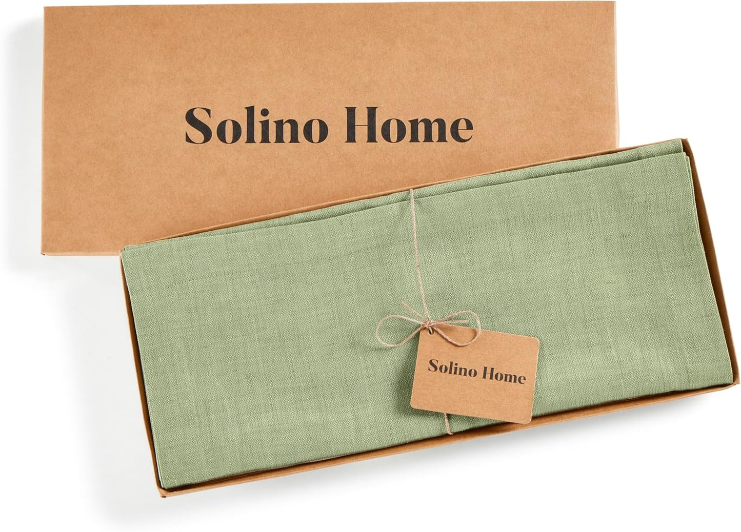 Solino Home Linen Table Runner 72 Inches Long - Athena, 100% Pure Linen Chambray Olive Table Runner 14 x 72 Inch for Dining, Fall, Autumn, Thanksgiving