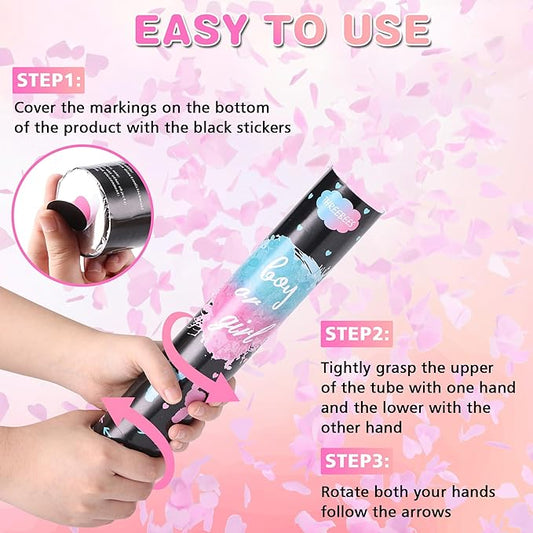 Gender Reveal Confetti Cannon, 4 Pack Biodegradable Confetti Paper with Cornstarch Powder, Confetti Blaster for Girl Gender Reveal, Party Poppers, Pink