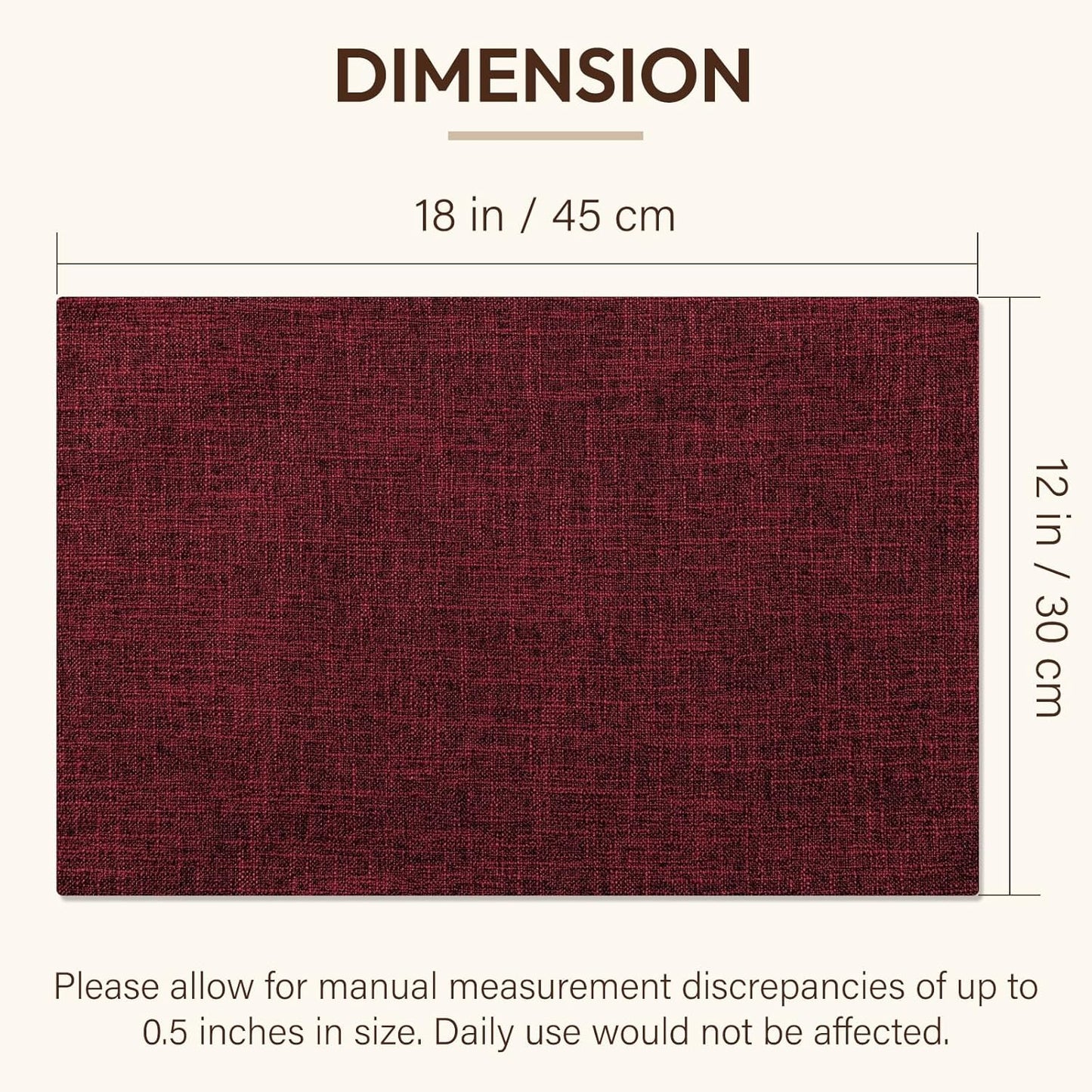 Blue Forest Placemats Set of 4, Dual-Layered Thickened Faux Linen Cloth Place Mats Heat Resistant Machine Washable Wrinkle Free Table Mats Indoor/Outdoor (Red)