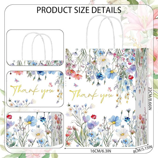 W WINTMING 24 Pcs Thank You Gift Bags with Handle Wildflower Paper Bags Floral Thank You Goodie Bag for Wedding Birthday Candy Treat Bag Shopping Wrapping (Wildflower)