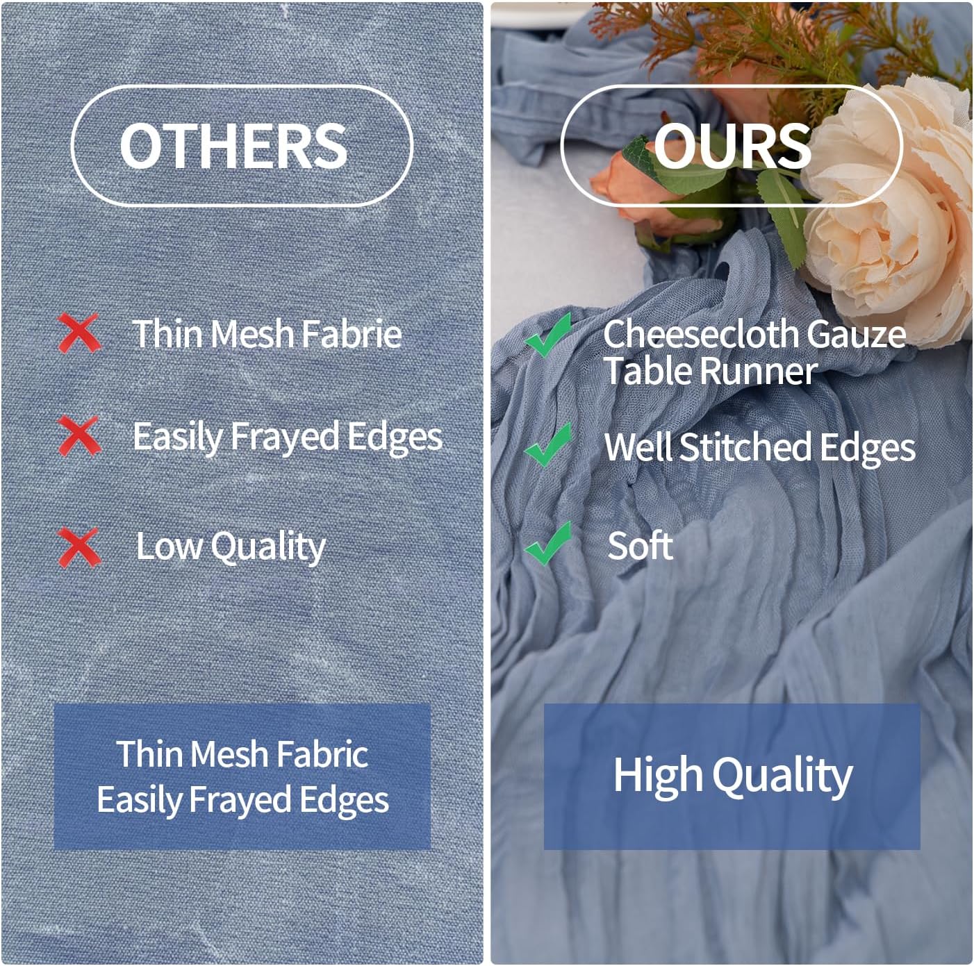 6 Pack Dusty Blue Cheesecloth Table Runner 35x120 Inch Boho Gauze Table Runner, Rustic Sheer Cheese Cloth Fabric Table Runners for Parties, Baby Shower, Birthday and Weddings