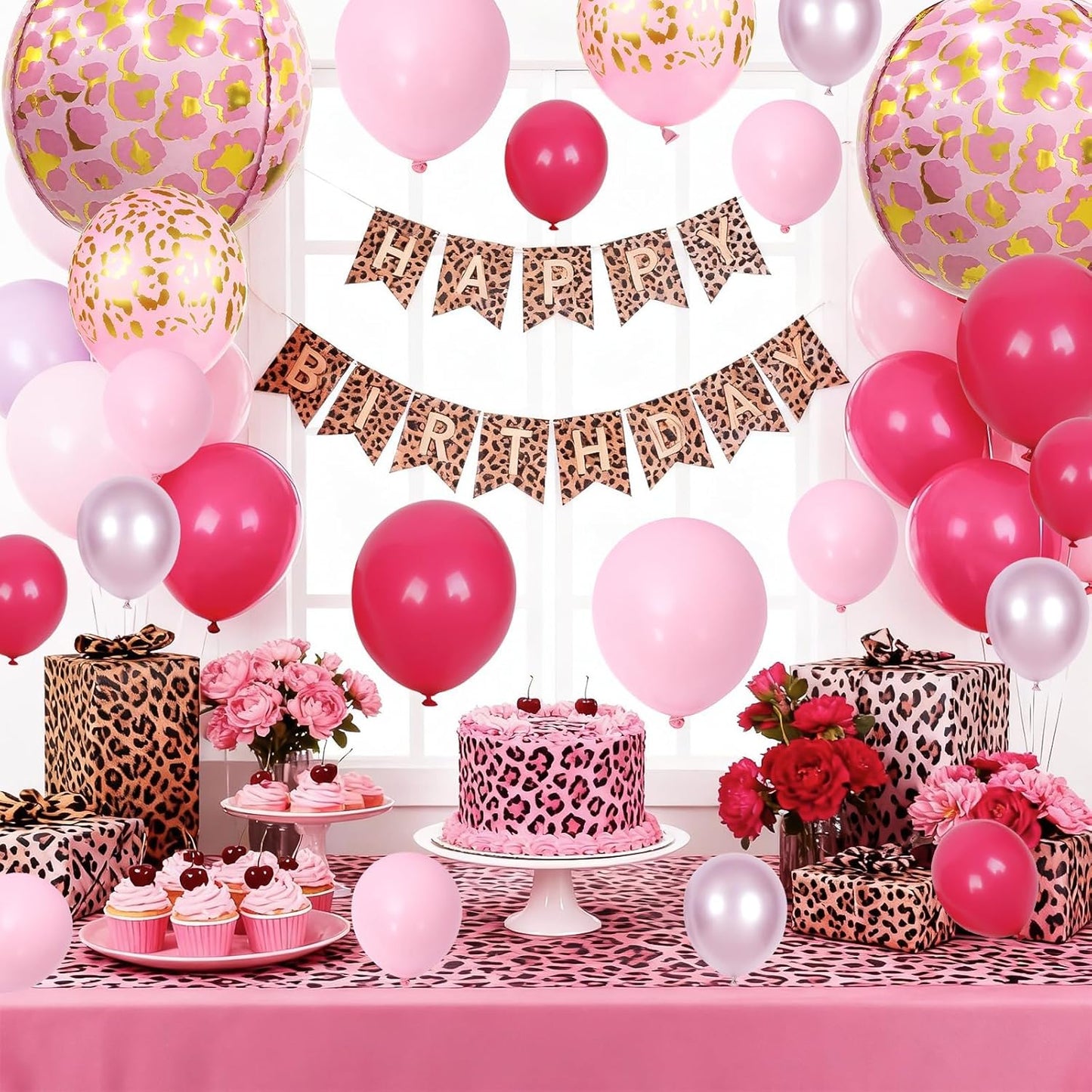 Pink Cheetah Print Balloon Arch Kit, Pastel Hot Pink Leopard Theme Balloons Garland Jungle Animal Party Decorations, Chrome Pink Leopard Balloons for Baby Shower Girls Cheetah Birthday Decorations