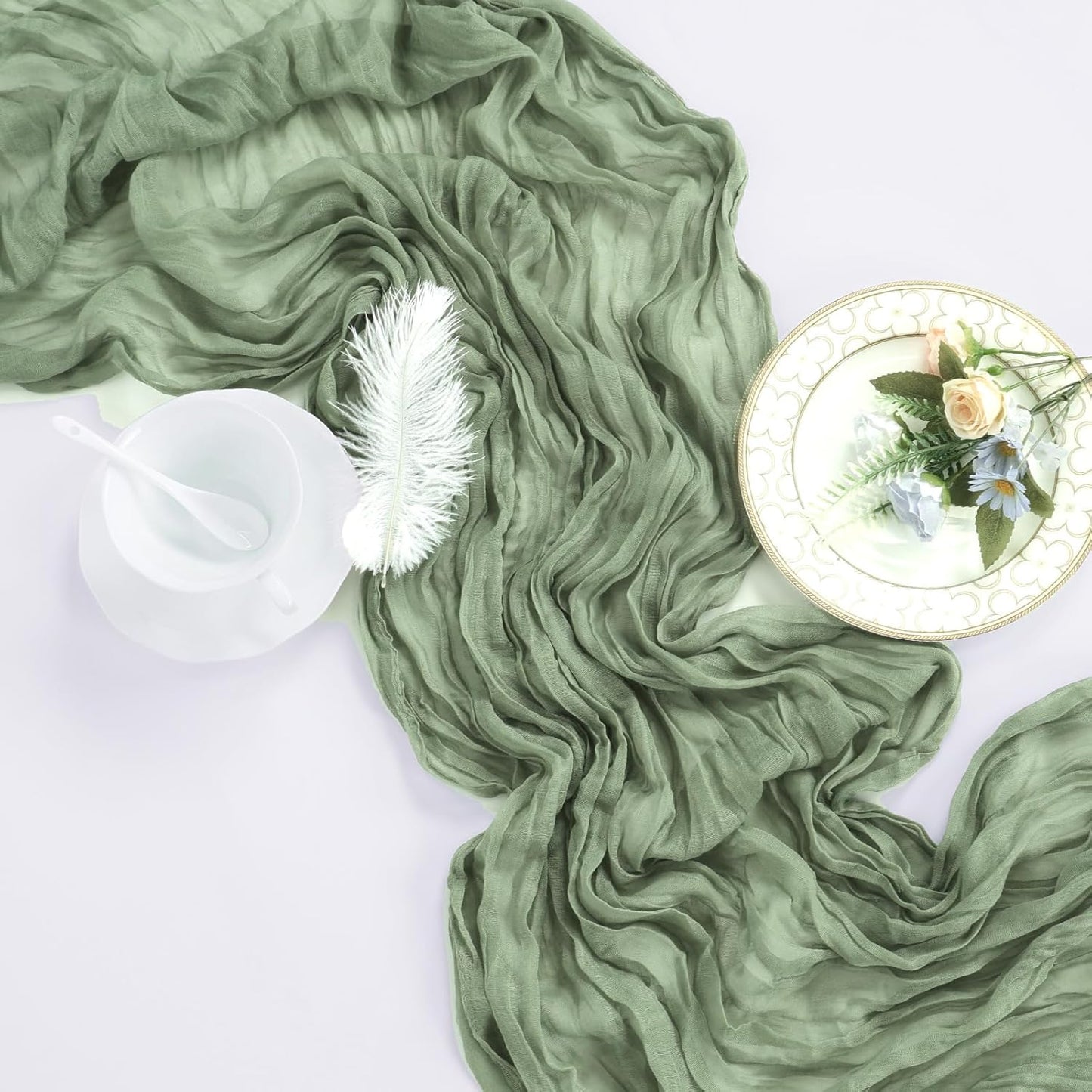 6 Pack Sage Green Table Runner 10ft Boho Gauze Fabric Cheesecloth Table Runner 35 x 120 Inch Rustic Sheer Runner for Wedding Centerpiece Decor Baby Shower Party Table Decorations