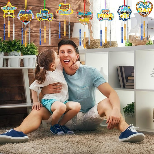 DoubleFill 30 Pack Wind Chime Kit Make You Own Father's Day Wind Chimes Crafts DIY Coloring Wooden Father's Day Art and Craft for Dad's Birthday Gifts Party Decoration Hanging Ornaments