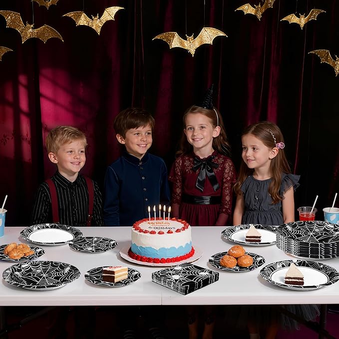 75pcs Spider Party Supplies, Disposable Paper Plates & Napkins, Tableware Decorations Favors, Including 9" & 7" Plates & Napkins for Halloween, Birthday, Parties, and Everyday Use