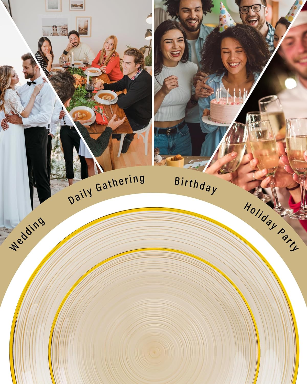 Morejoy 175PCS Clear Brown Plastic Plates - Disposable Gold Party Plates & Pre Rolled Napkins with Cutlery for 25 Guests, 50Plates, 75Silverware, 25Cups, 25Napkin for Party & Thanksgiving