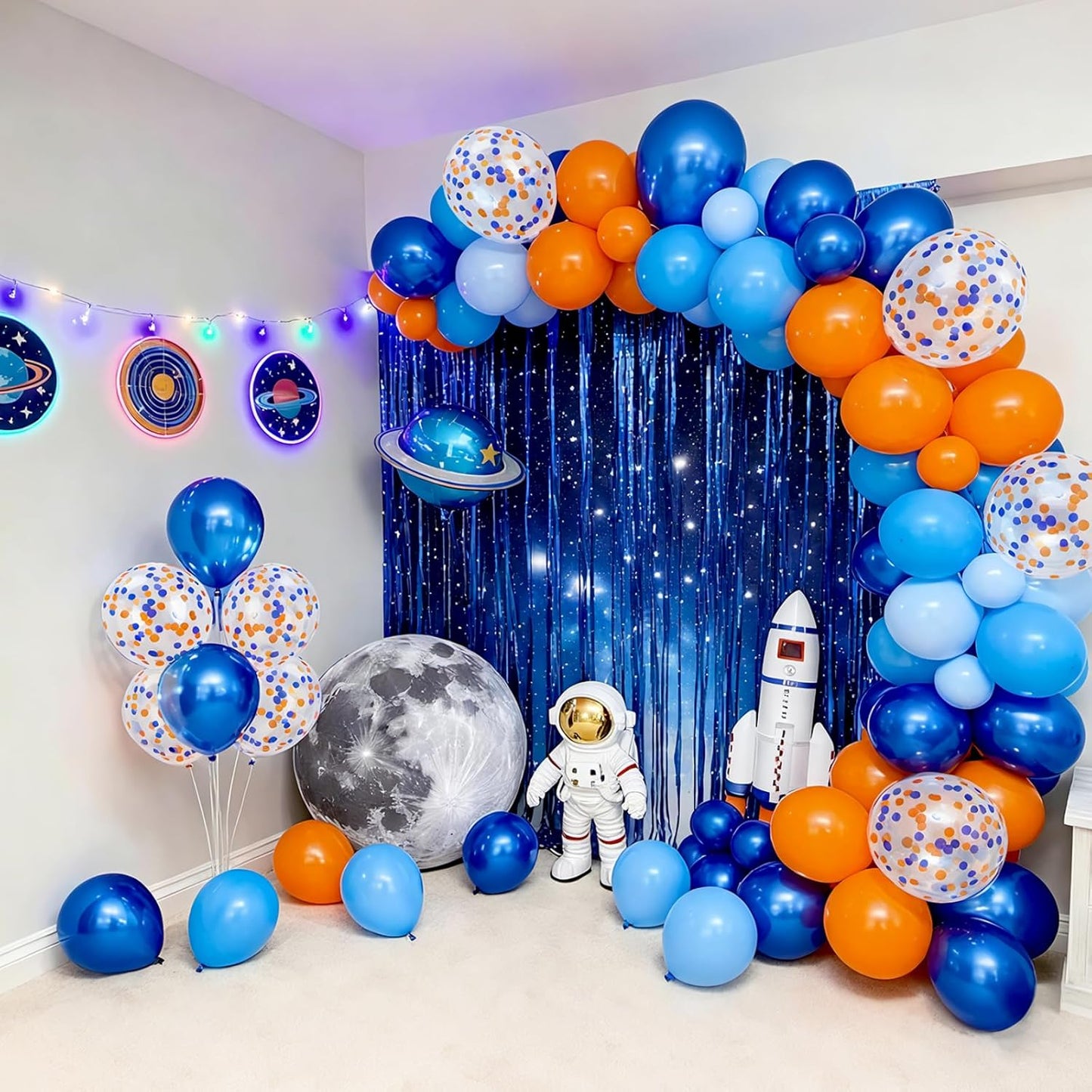 Bezente Orange and Blue Balloons Kit, 60pcs 12 inch Light Royal Blue Nude Latex Balloons Orange Confetti Helium Balloons for Kids Birthday Baby Shower Anniversary Graduation Themed Party Decorations