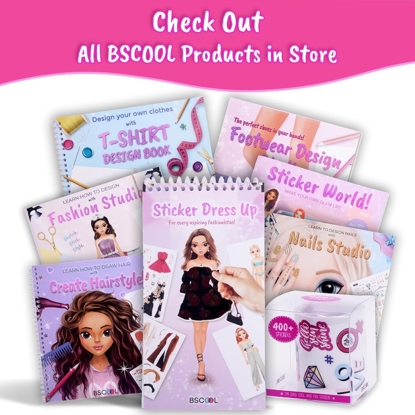 BSCOOL - Drawing, Coloring & Activity Book. Nail Design Book with Stickers and Guides. Fashion Design Sketchbook for Kids 5 and up. Little Designer Creativity Book - Nail Sticker Book. Gift for Girls