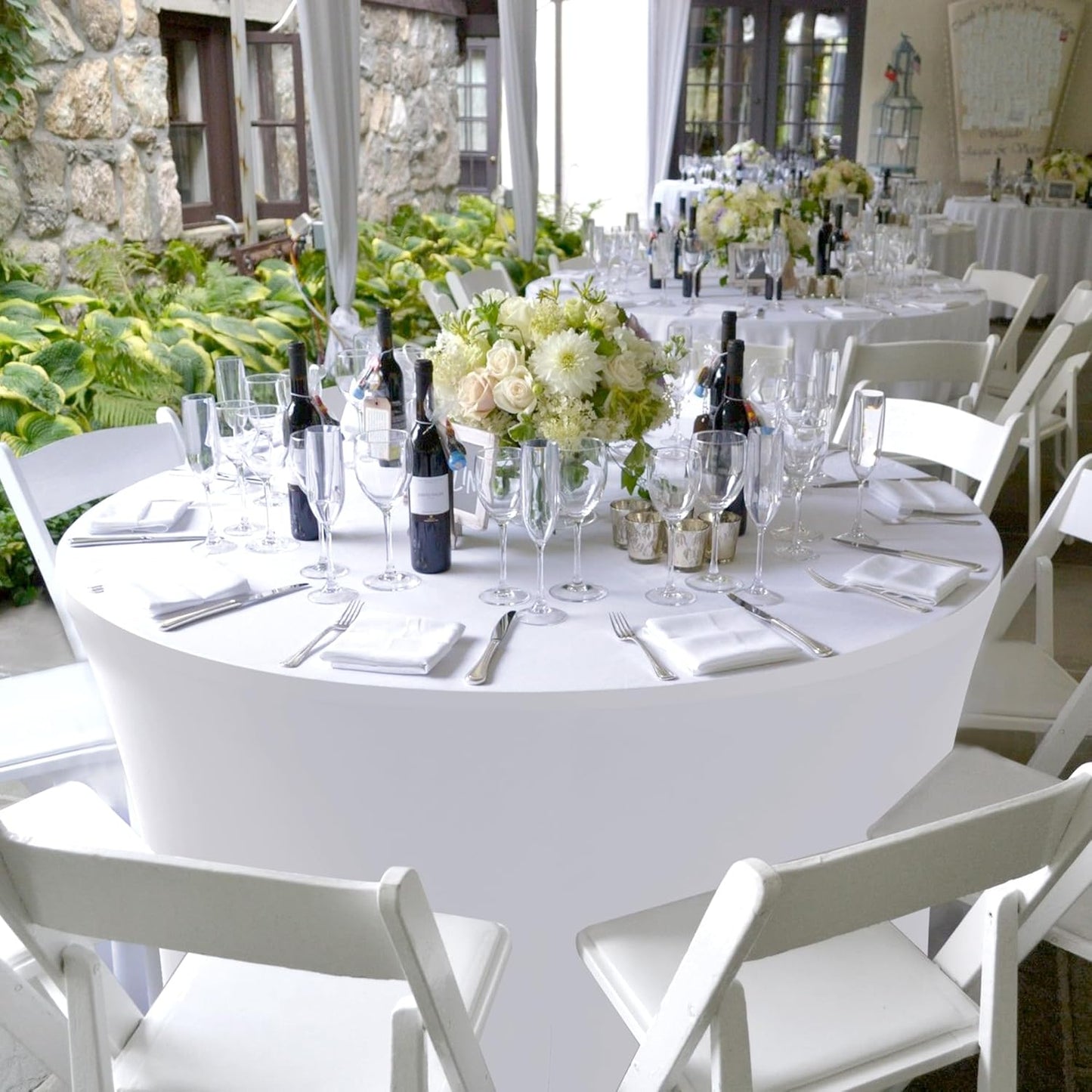 Fitted Table Cloth Round Cover 4ft-Spandex Elastic Table Covers 6 Pack 48 Inch-White Small Stretch Folding Tablecloth for Weddings Banquets Restaurant Event Parties Vendor Stand Tables