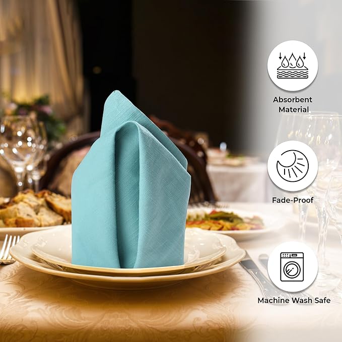 Urban Villa Easter Dinner Napkins Solid Slub Set of 6 Aqua Color Dinner Napkins Over Sized 20X20 in Cloth Napkins Cotton Cloth Napkins Premium Quality with Mitered Corners Ultra Soft DinnerNapkins