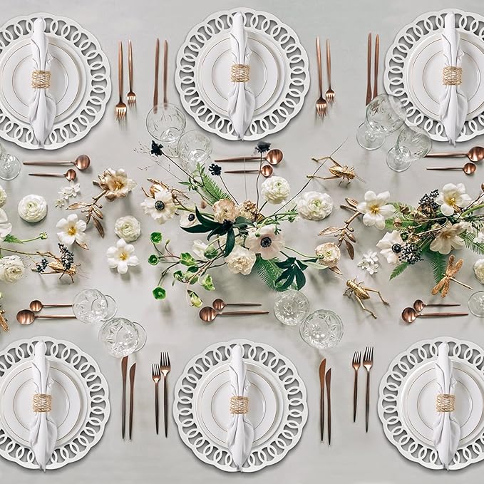 MAONAME 13" White Charger Plates, Plastic Plate Charger with Circle Winding Rim, Round Chargers for Dinner Plates, Mirror Chargers for Table Setting, Wedding, Set of 6