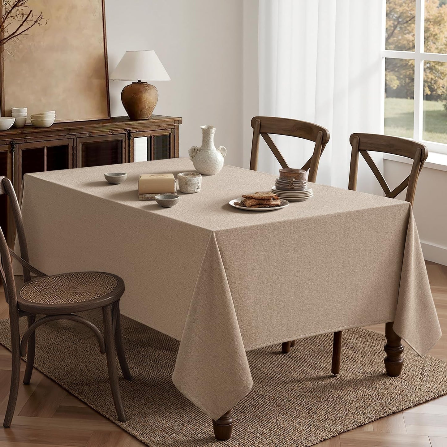 MIULEE Brown Linen Tablecloth 60x104 Inch Rectangle Table Cloth Waterproof,Stain Resistant & Wrinkle Resistant for Dining Party Wedding