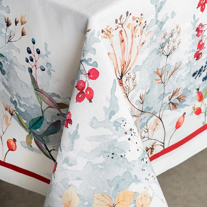 Maison d' Hermine Table Cloth Rectangle Table 100% Cotton 54 x 72 Inches Fall Tablecloth Reusable Everyday Use for Thanksgiving Christmas Decorations Dining Farmhouse Party (Morzine)
