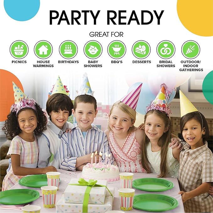Exquisite Party Solids Lime Green Plastic Plates For Party Supplies 7" Lime Green Disposable Plates Heavy Duty 50 Pcs Plastic Dinnerware Sets Heavy Duty 350 GSM Disposable Dinnerware Set