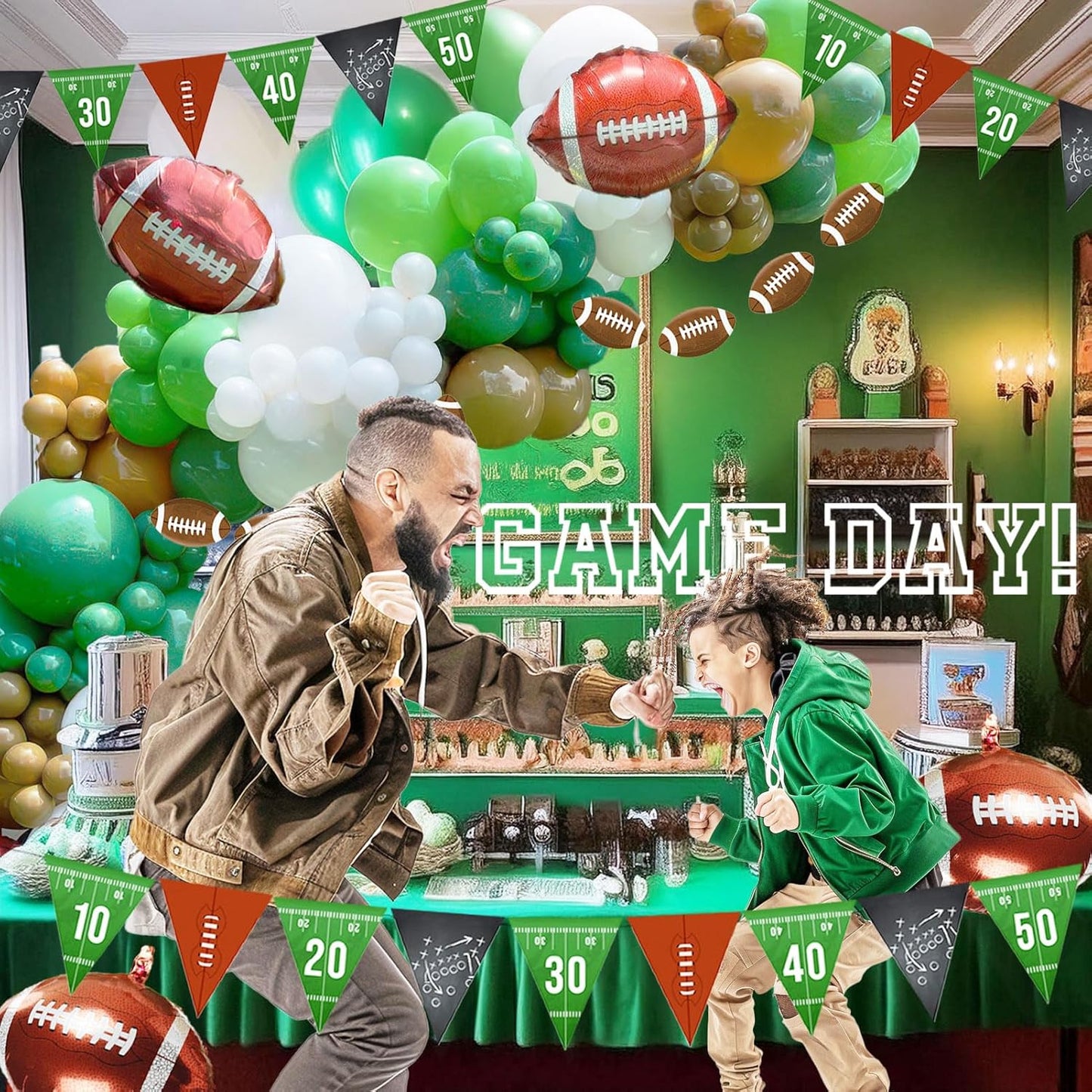 Football Brown Green White Balloon garland arch Kit 110 PCS with foil balloons and banner for Boy 2nd down football baby shower birthday party 2025 super sports Touch down theme decorations