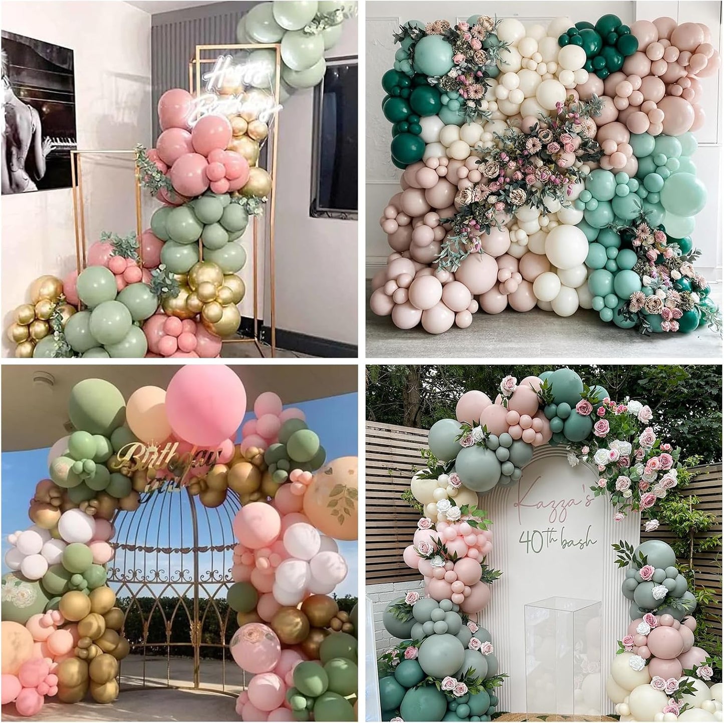 Pink and Green Balloons Retro Sage Olive Green Pink Beige Metallic Gold Confetti Latex Balloon for Easter Jungle Safari Christmas Woodland Floral Fairy Birthday Party Decorations