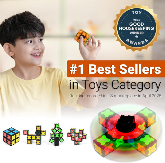 TOSY Magnet Fidget Spinner Mini - 8 Blocks, 3 in 1 Toy: Transformable Fidget Spinner, Infinity Cube, 2x2 Puzzle Cube, Stress Relief, STEM Sensory Magnet Tiles Birthday Gift for Kids/Boys/Girls/Adults