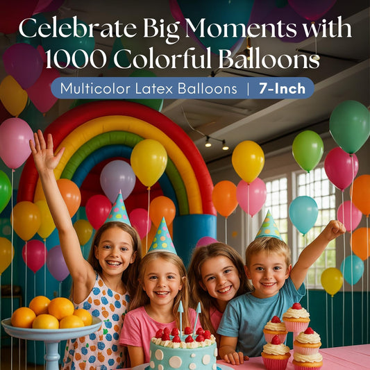 Monty 7 Inch Bulk Multicolor Latex Balloons – 1000 Pcs for Party Decorations, Birthdays, Anniversaries, Christmas, Baby Shower & Weddings Decor