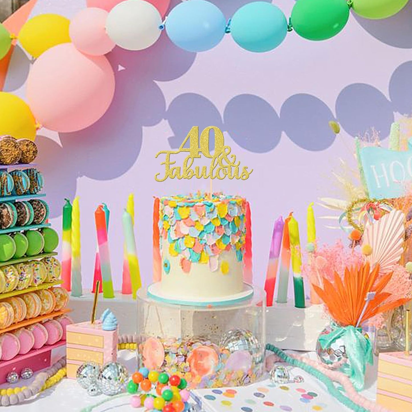 1 PCS Fabulous Cake Topper Gold Glitter 40th Birthday Cake Pick Decoration for Wedding Anniversary Party Decorations Happy 40th Birthday Cake Decorations Supplies