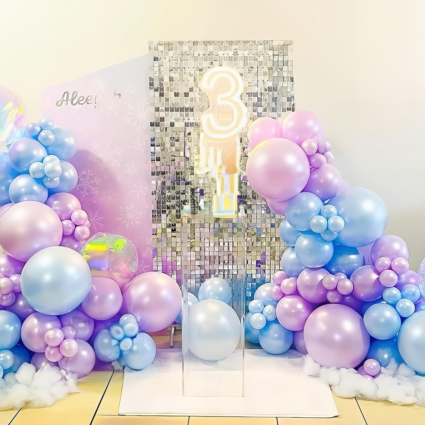Blue Purple Silver Balloon Arch Kit Snowflake Balloons Garland with Winter Balloon for Princess Girl Winter Birthday Baby Shower Party Decorations