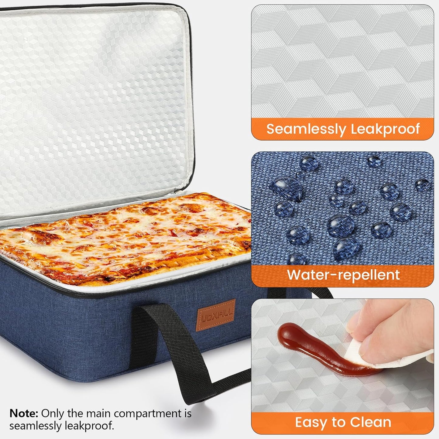 Food Warmer Electric Casserole Carrier - Large Heated Lunch Bag for Car Truck, 12V/24V/110V, Thermos for hot Food for Potluck Cookouts Parties Picnic,Lasagna Lugger,Fits 9"x13" Baking Pan (Navy)