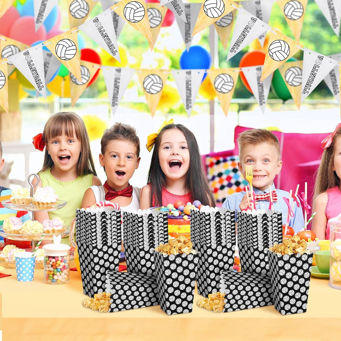 Funtery 24 Pcs Party Popcorn Boxes Popcorn Bags Buckets Container Holder Sport Party Favors for Sport Supplies Decorations(Volleyball)