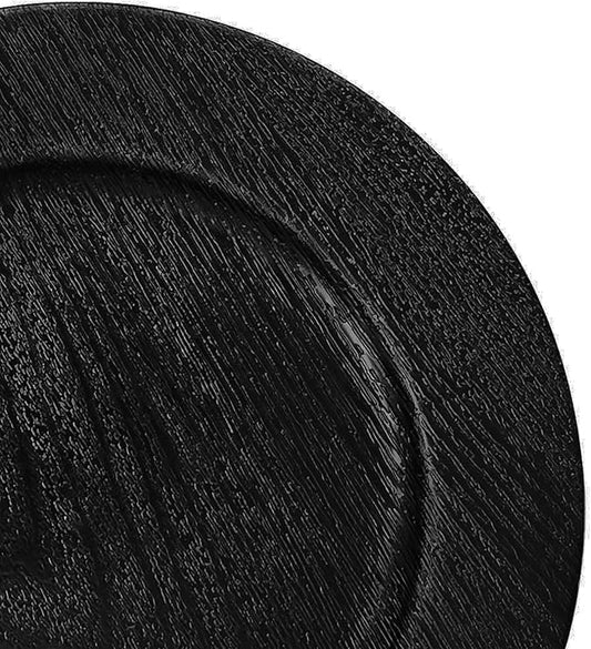 13" Black Faux Wood Charger Plates, Round Rustic Charger for Dinner Plates, Table Chargers Plate Bulk for Parties, Family Dinners, 6Pcs