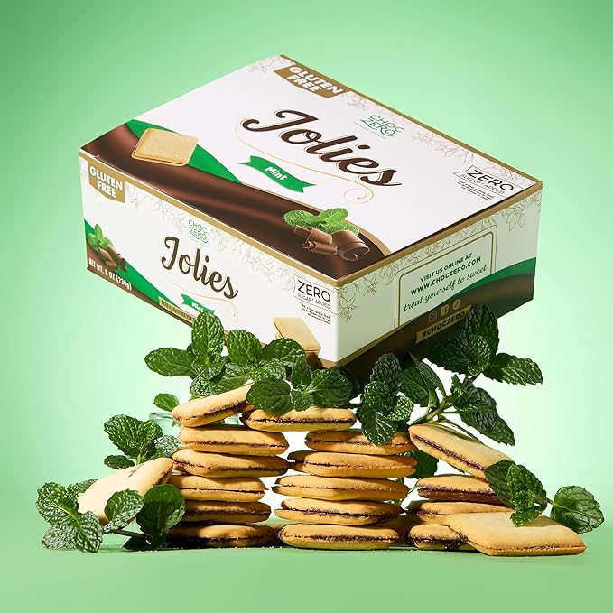 ChocZero Chocolate Cookies, Mint Chocolate Jolies, Gluten Free, Sugar Free, 20 Crispy Mint Chocolate Filled Keto Cookies, 8 Ounce