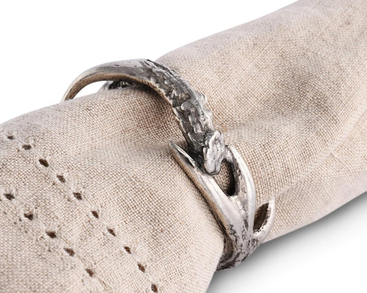 Vagabond House Solid Pewter Cast Metal Antler/Horn/Deer Rustic Napkin Ring Artisan Handcrafted for Refined Cabin Lodge Mountain Table Heirloom Quality (Sold as Single Ring) 1.5 inch Diameter