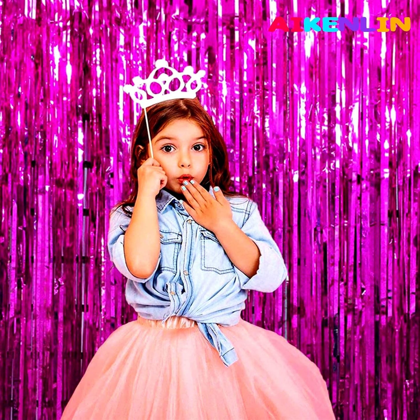 4 Pack 3.3Ft x 6.6Ft Fuchsia Foil Fringe Curtain Backdrop, Metallic Tinsel Foil Fringe Streamers Curtains Background for Photo Booth, Birthday, Wedding, Halloween, Christmas Party Decoration